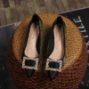 French Leather Rhinestone Chunky Heels