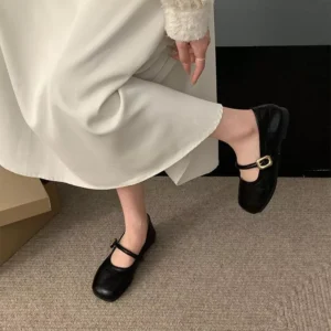 Square Toe Buckle Mary Jane Flats