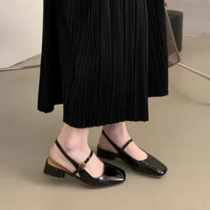 Square Toe Buckle Heels