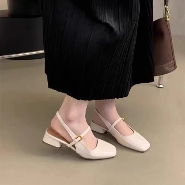 Square Toe Buckle Heels