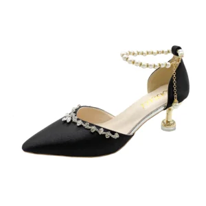 Satin Rhinestone Pearl Wedding Heels