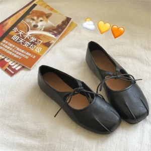 Square Toe Ruffled Bow Flats