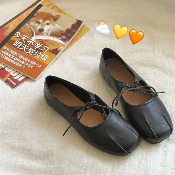 Square Toe Ruffled Bow Flats