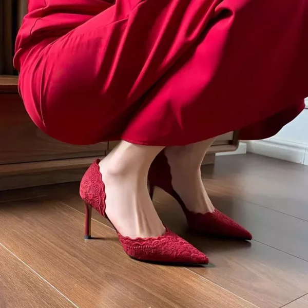 Embroidered Pointed-Toe Stiletto Heels