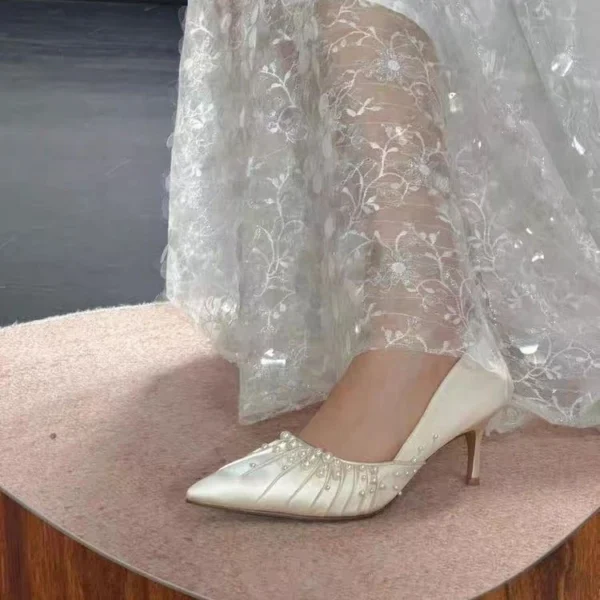 Pearl Satin Stiletto Wedding Heels