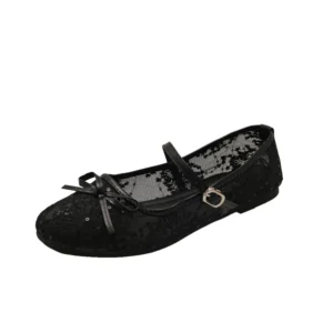 Square Toe Bow Mesh Flats