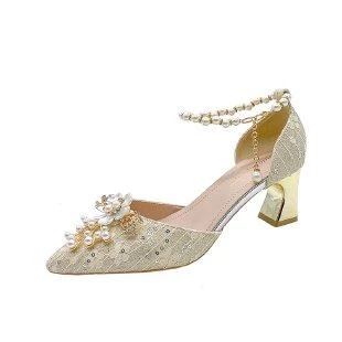 Flower Pearl Chain Bridal Heels
