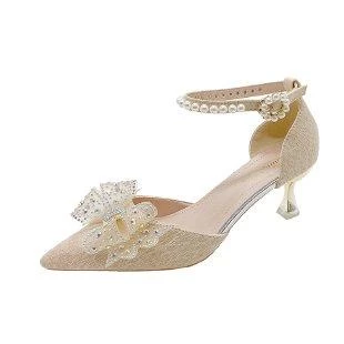 Bow Pearl Chain Bridal Heels