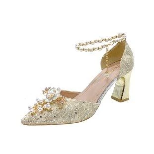Flower Pearl Chain Bridal Heels