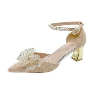 Bow Pearl Chain Bridal Heels
